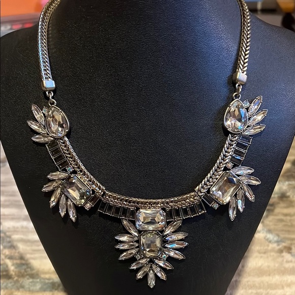 LOFT Silver Crystal Cluster Rhinestone Sparkly Necklace - Picture 1 of 9